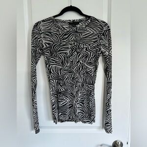NWOT Sanctuary Sheer Mesh Animal Print Zebra Print Long Sleeve Top - Small